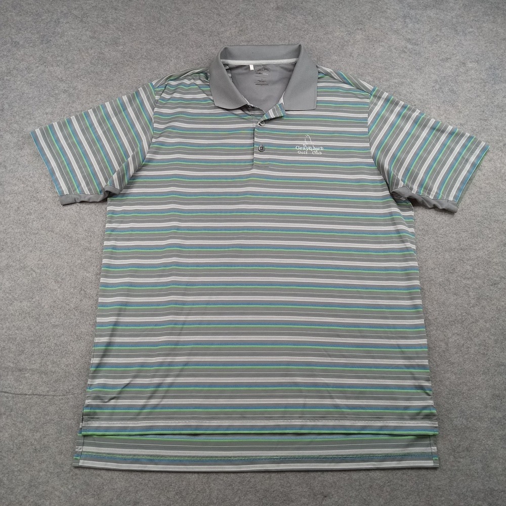 Adidas Polo Shirt Mens Large Gray Stripe ClimaCool Grayhawk Golf Club O33853